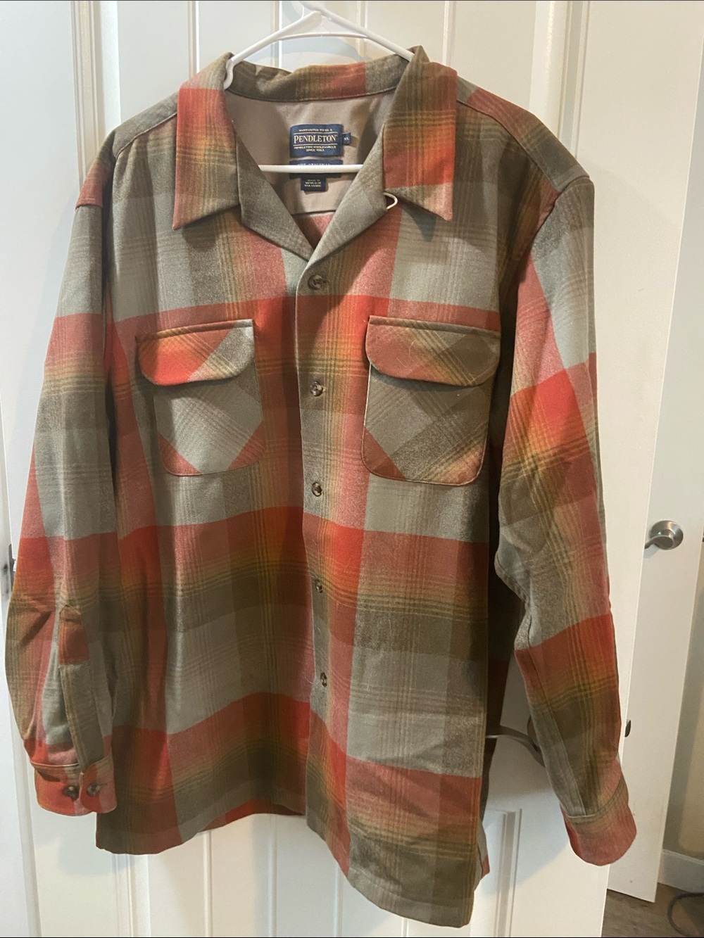 Pendleton Olive & Rust Plaid Wool Shirt Jacket
